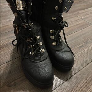 Guess Black Combat Moto Boots with Chunky Design